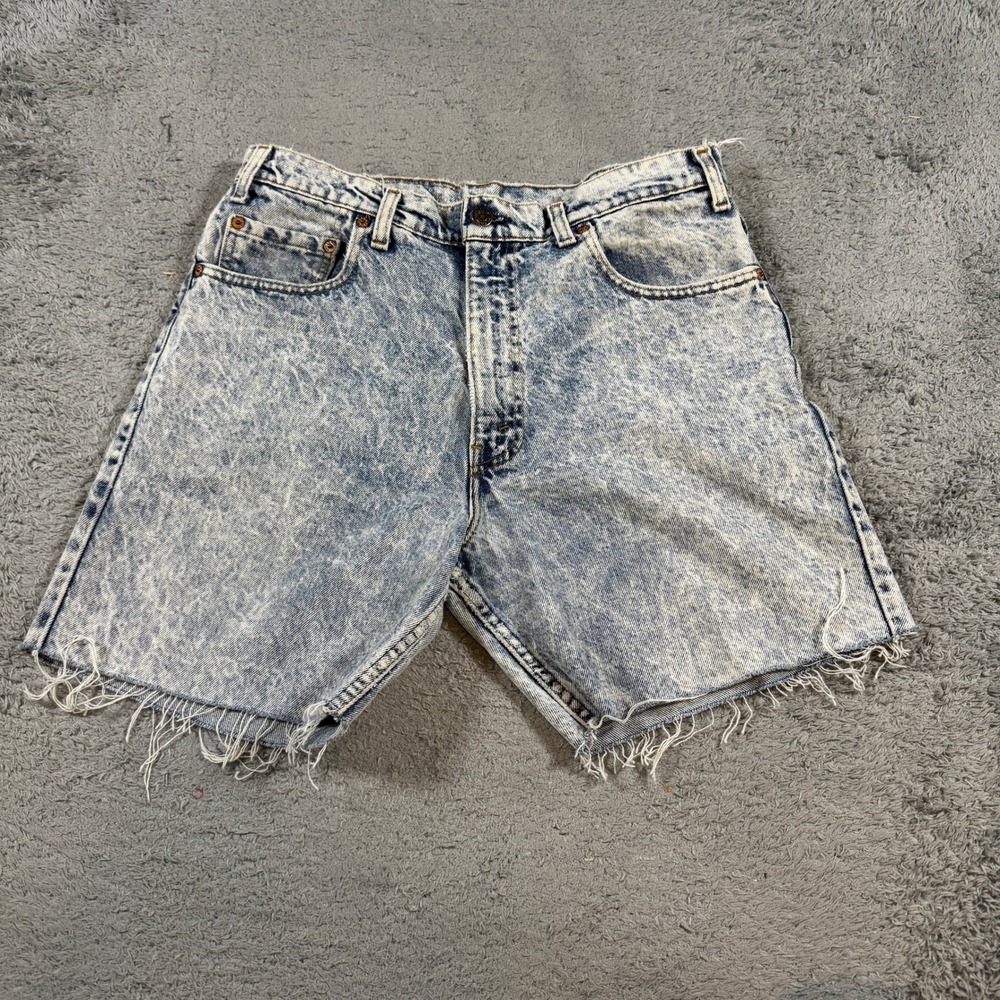 Levis Mens 540 Cut Off Denim Shorts 34 Blue Acid Wash Made In USA Vintage